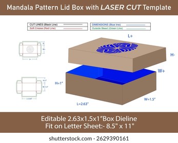 Mandala estampado Caja de tapa Corte láser Dieline Plantilla