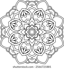 Mandala patterns elegance design for adults, easy meditation coloring book page. Black lines on white background, Vector illustration.