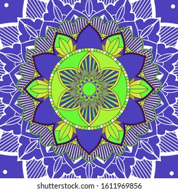 Mandala patterns on blue background illustration