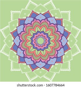Mandala patterns on green background illustration