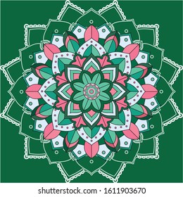 Mandala patterns on green background illustration