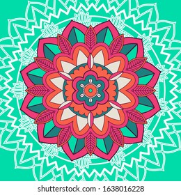 Mandala patterns on green background illustration