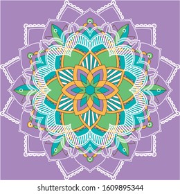 Mandala patterns on purple background illustration