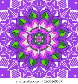 Mandala-Muster auf violettem Hintergrund, Vektorgrafik