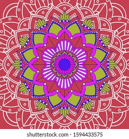 Mandala-Muster auf rotem Hintergrund, Illustration