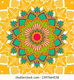 Mandala patterns on yellow background illustration