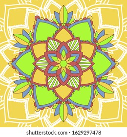 Mandala patterns on yellow background illustration