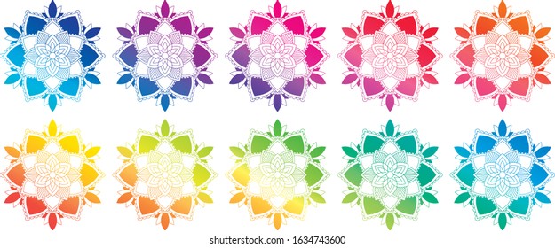 Mandala patterns in set of different colors illustration