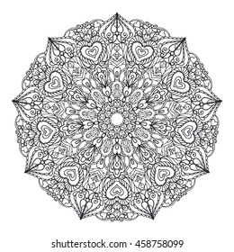 Mandala pattern.Vector Vintage decorative ornament.Hand drawn swirls background.East,Islam,Arabic Indian,ottoman motifs.Abstract Tribal,ethnic boho texture.Orient, symmetry lace,heart, love tattoo