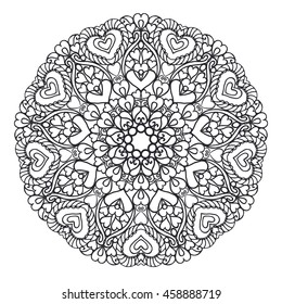Mandala pattern.Vector Vintage decorative ornament.Hand drawn swirls background.East,Islam,Arabic Indian,ottoman motifs.Abstract Tribal,ethnic boho texture.Orient, symmetry lace,heart, love tattoo