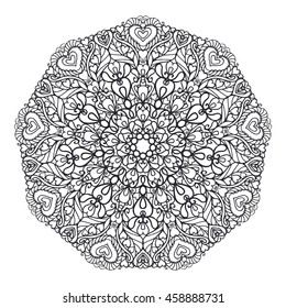 Mandala pattern.Vector Vintage decorative ornament.Hand drawn swirls background.East,Islam,Arabic Indian,ottoman motifs.Abstract Tribal,ethnic boho texture.Orient, symmetry lace,heart, love tattoo