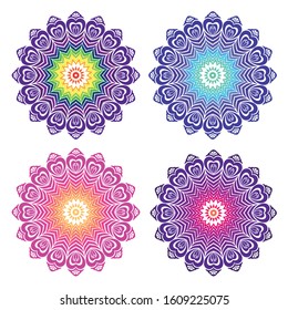 Mandala with a peacock feather. Multi-colored decorative zoomorphic elements. Oriental pattern, vector illustration. Mystical motives.