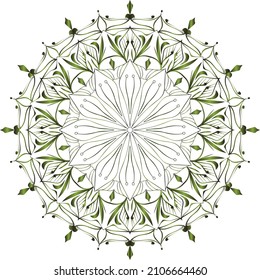 mandala of Persian decorations elegant pattern Arabic olive color floral background line art
