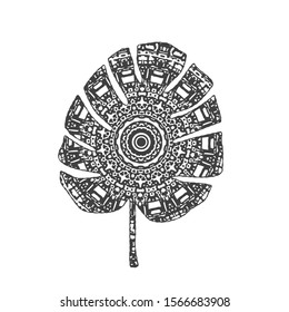 Mandala Philodendron Leaf. Ornamental Decoration.