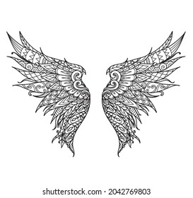 Mandala phoenix bird wings,for printing on product,laser cutting, paper cutting,coloring book and so on. Vector illustration.