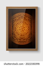 Mandala photo frame. Abstract object interior decorative with shadow on white wall background. Realistic vertical isolated template. Vector illustrator.