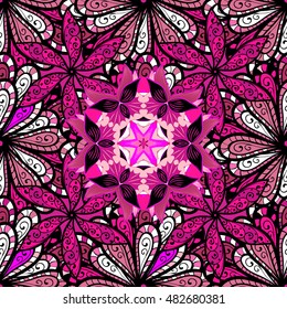 Mandala, pink background. Decor, lace ornament in form of round corner and petals in oriental style.