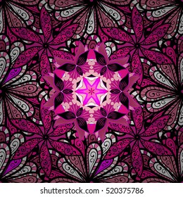 Mandala, pink background. Decor, lace ornament in form of round corner and petals in oriental style.