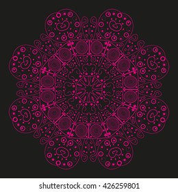 Mandala pink. Black background.