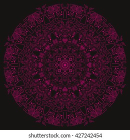 Mandala pink. Black background. Beautiful pink mandala. Dream catcher.