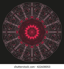 Mandala pink. Black background. Cute circle, pretty lines.