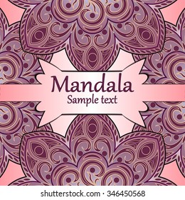 Mandala. Pink card. Ethnic decorative elements. Hand drawn background. Islam, Arabic, Indian, ottoman motifs.