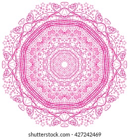 Mandala pink. White background. Beautiful pink mandala. Dream catcher.
