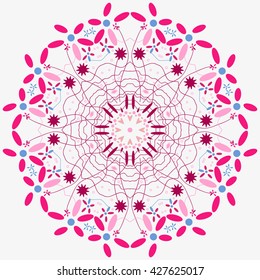 Mandala pink. White background. Floral mandala.