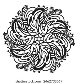 Mandala with plant elements, decorative element, mandala coloring. Mandala ornament. Vector element.