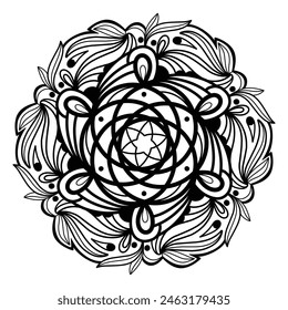 Mandala con Elementos de plantas, elemento decorativo, coloración mandala. Adorno de Mandala. elemento de Vector.
