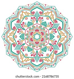 Mandala with plant patterns in vivid colors