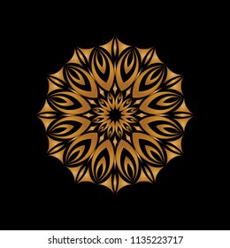 Mandala polar vector. Design abstract gradient gold on black background. Design print for pattern, emboidery. Set 10