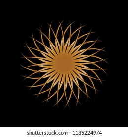 Mandala polar vector. Design abstract gradient gold on black background. Design print for pattern, emboidery. Set 11
