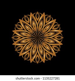 Mandala polar vector. Design abstract gradient gold on black background. Design print for pattern, emboidery. Set 12