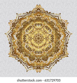 Mandala presentation. Golden layout on gray background. Modern vector template for brochure leaflet flyer cover catalog magazine or annual report. Business, science and technology design book layout.