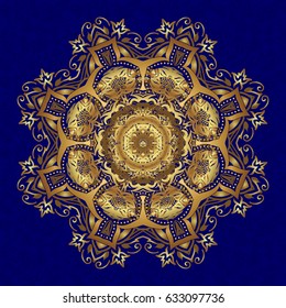 Mandala presentation. Modern vector template for brochure leaflet flyer cover catalog magazine or annual report. Business, science and technology design book layout. Golden layout on blue background.