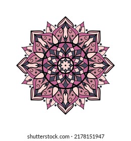 Mandala print for adult coloring book. Decorative round floral ornament. Oriental vector illustration, anti stress therapy, design or decor for yoga and meditation. Colorful geometric flower shape