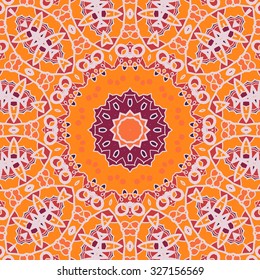 Mandala Print Chakra Circle. Seamless Ornamental Symmetry Pattern. Vintage decorative element. Hand drawn artwork. Islamic, Arabic, Persian, Indian, Ottoman motifs.