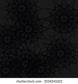 Mandala Print Chaotic Messy Folk Ornamental Textile Black Pattern. Darkness Luxury Gray Mystery Vintage Backdrop Lace Calm Wallpaper. Shapes Stars Pattern Grey Night Dark Network Illustration.