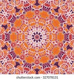 Mandala Print in Orange Color. Endless decorative design indian geometric ornament. Persian pattern. Retro textile tile.