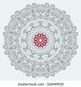 Mandala Print. Red and Gray color mandala flower in the center of square tile