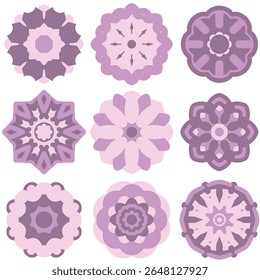 Mandala purple chakra vector illustration. Yoga image for meditation. Pink purple violet coloring mandala, vibrant floral ornament in boho style, asian art, isolated element. Floral flower icon EPS 10