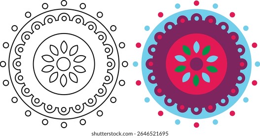 Mandala with radial design set vector illustration