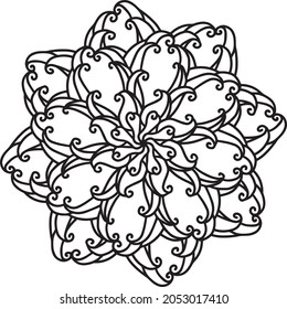 Línea de doodle estelar con estrellas de Mandala colorear a mano color página libro de la terapia de arte blanco y negro relajar la psicología magnífico curl 