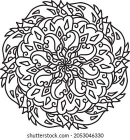 Mandala radiant starry doodle  line hand-drawn pattern coloring page book black and white art therapy relax psychology leaves ornate gorgeous amazing drop curl lace