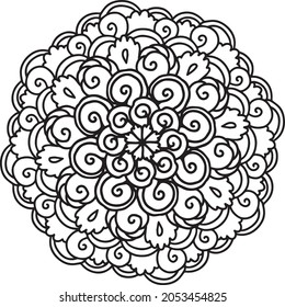 Línea de doodle estelar con estrellas de Mandala color patrón dibujado a mano libro página de colorear terapia de arte blanco y negro relajar psicología curl de conchas