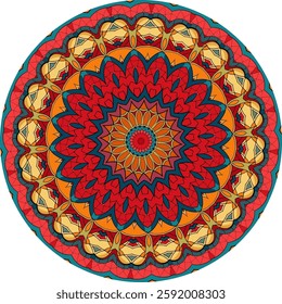 Mandala with Radiating Patterns in Warm and Cool Tones