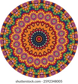 Mandala with Radiating Patterns in Warm and Cool Tones