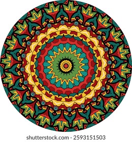 Mandala with Radiating Patterns in Warm and Cool Tones