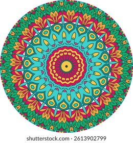 Mandala with Radiating Patterns in Warm and Cool Tones